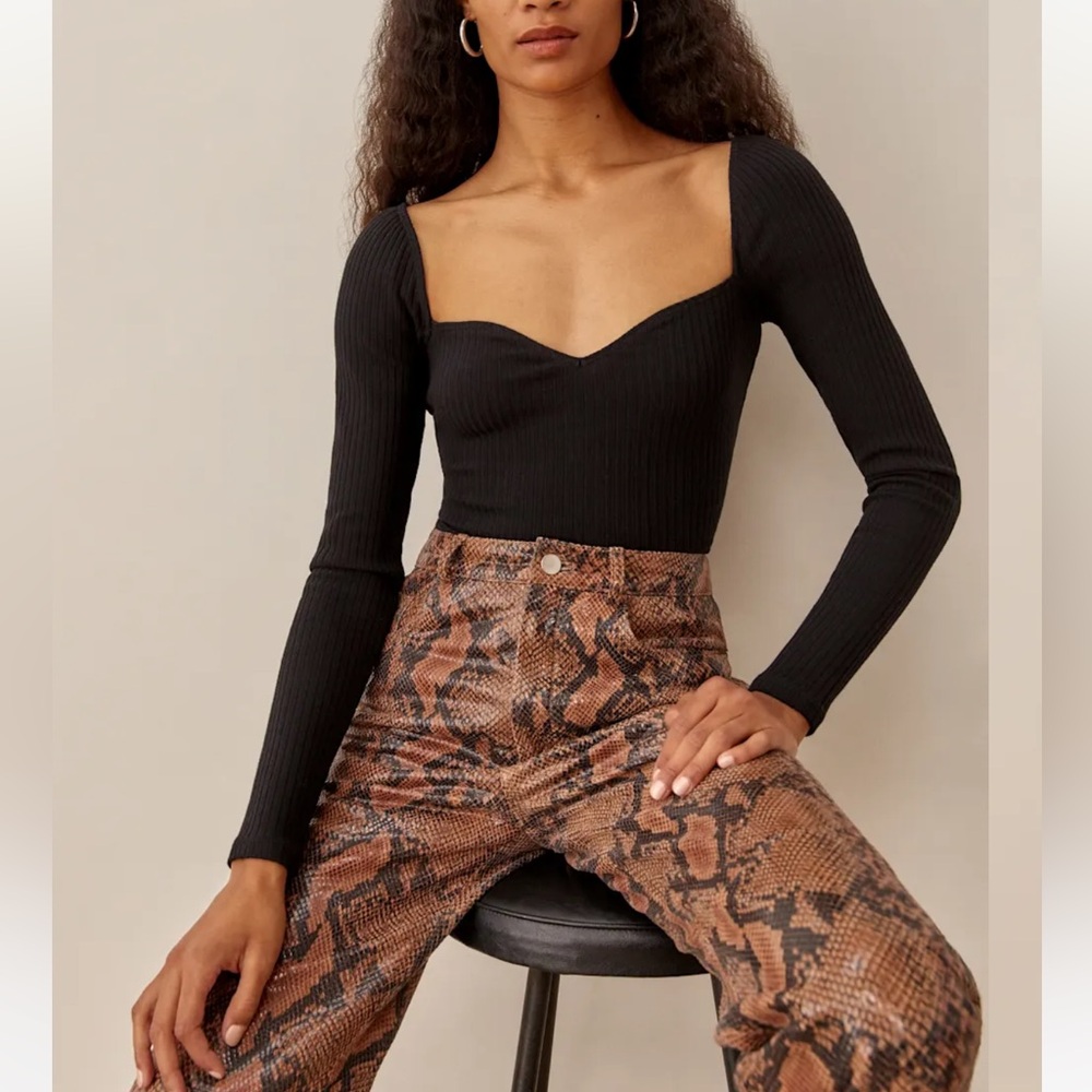 Reformation October Knit Ribbed Long sleeve top black